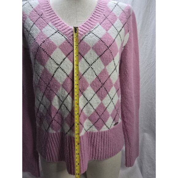 Point Zero XL Nicole Benisti Pink And White Argyle Sweater- Y2K- XL fits Smaller - Picture 13 of 16